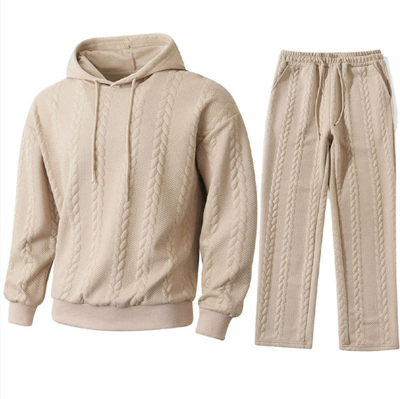 Solid-color Sporty And Casual Jacquard Men's Hoodie And Pants Set