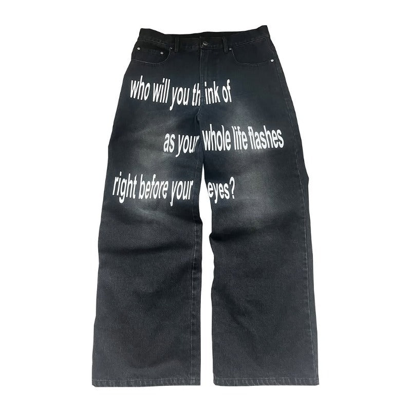 Men's Retro Letter Printed Minimalist Wide Leg Pants