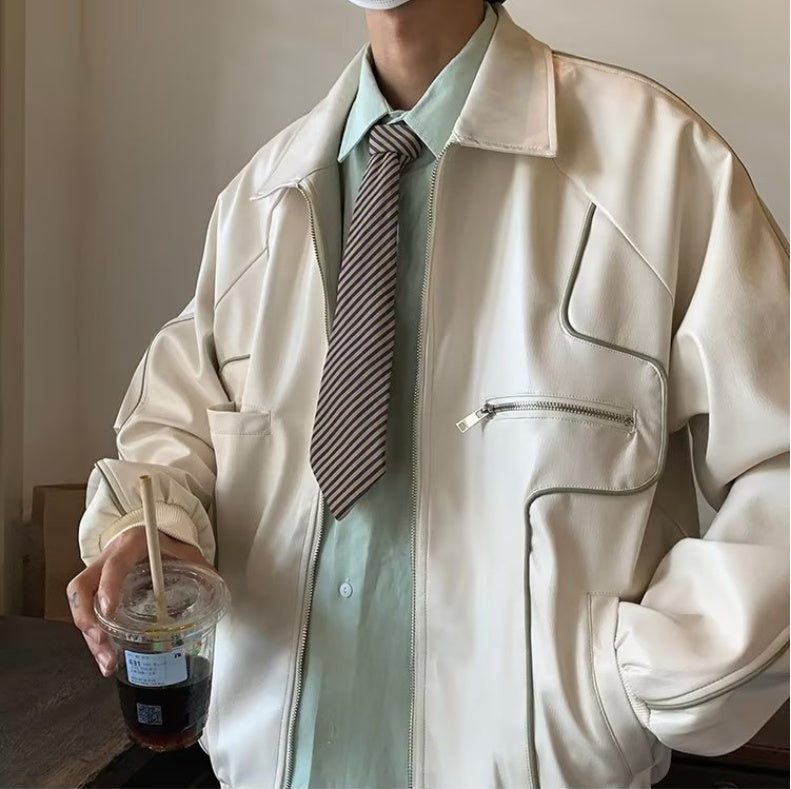 Men's Temperament Zipper Fashion Lapel Leather Coat