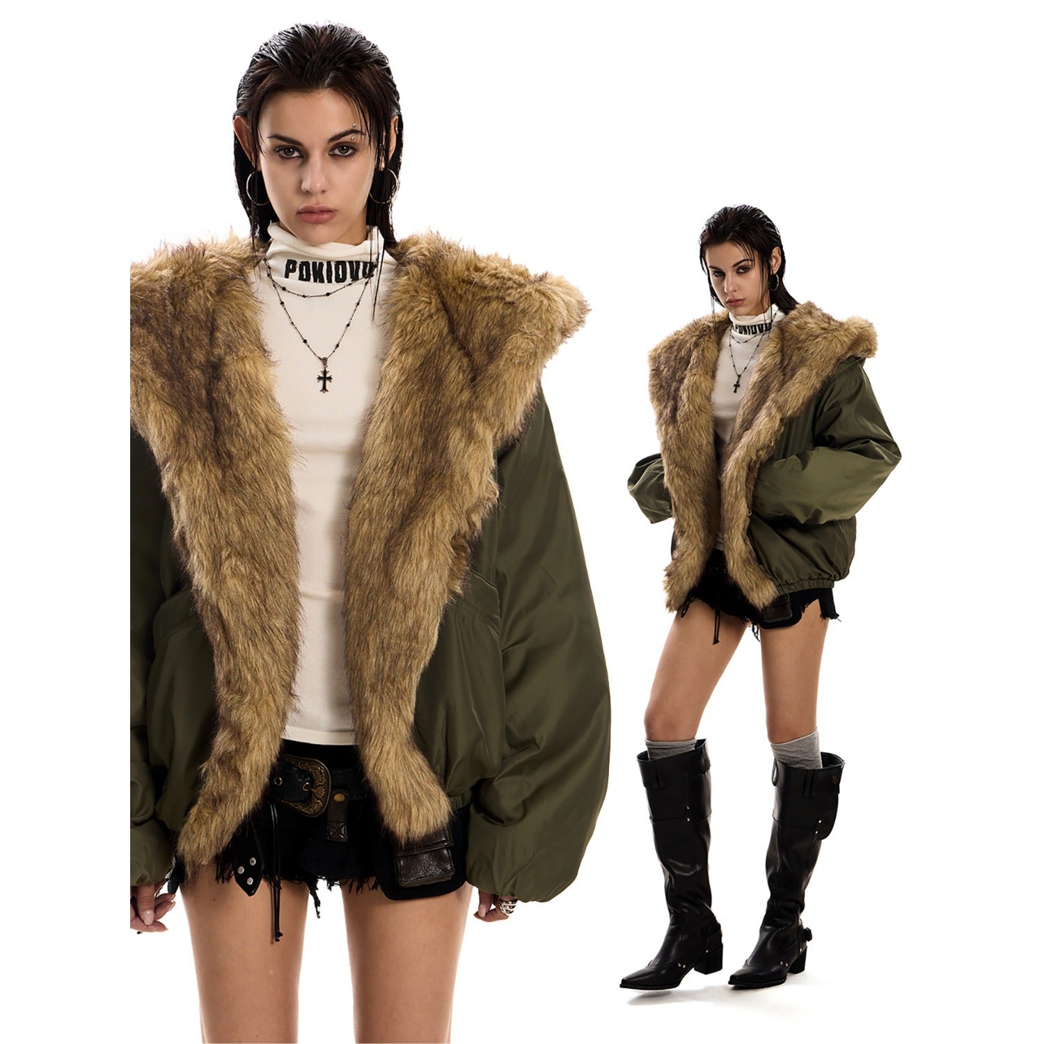 Hooded Cotton Women's Loose Lazy Style Fur Collar Parka