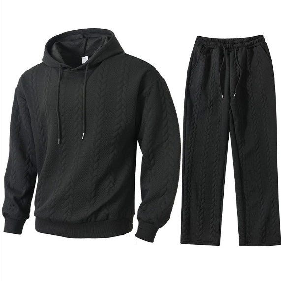 Solid-color Sporty And Casual Jacquard Men's Hoodie And Pants Set