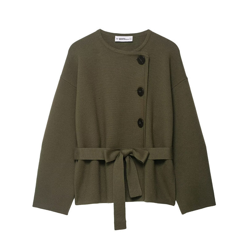 Women's Belted Knit Short Coat
