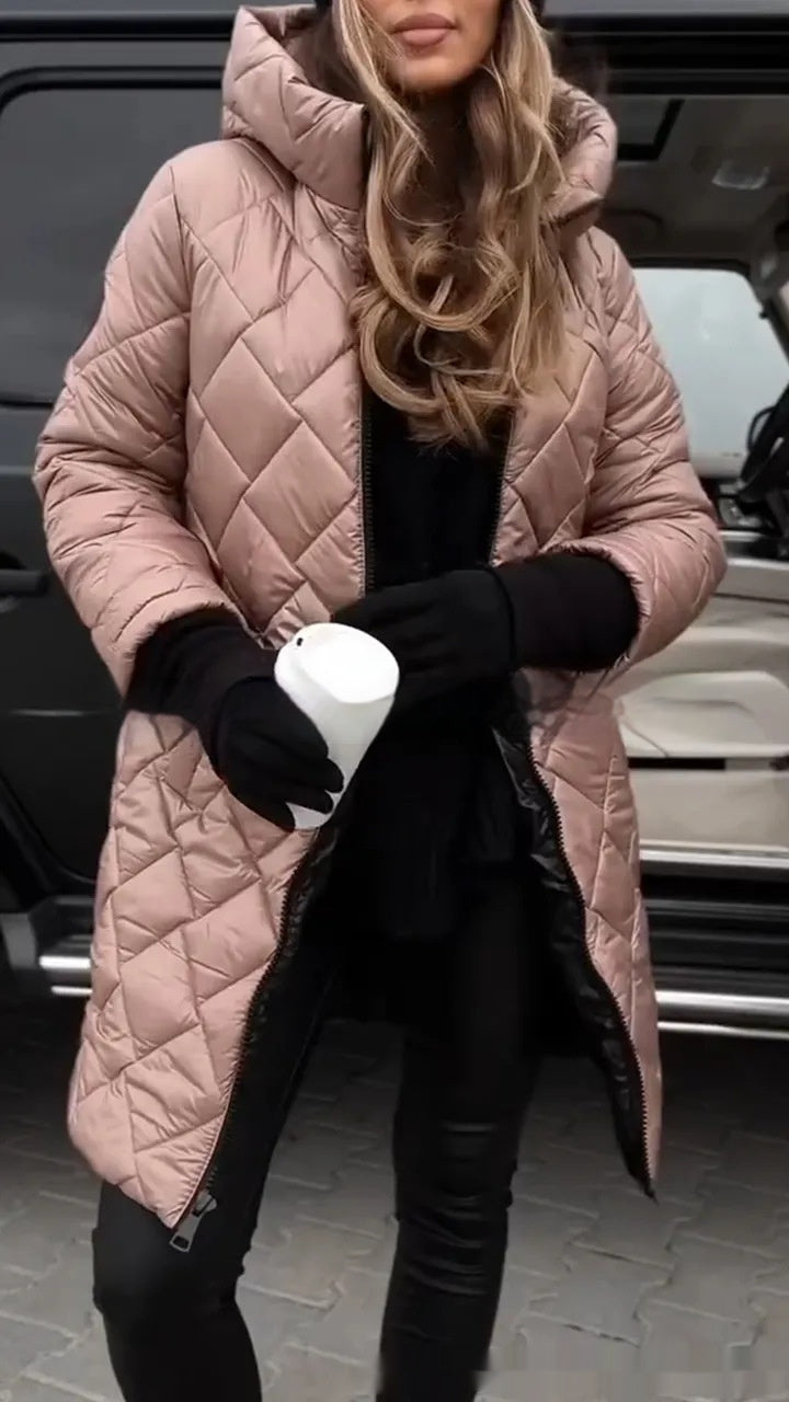 Women's Hooded Zip-Up Long Casual Cotton Coat