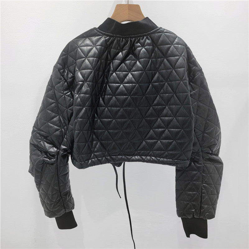 Short Quilted Leather Motorcycle Jacket Women