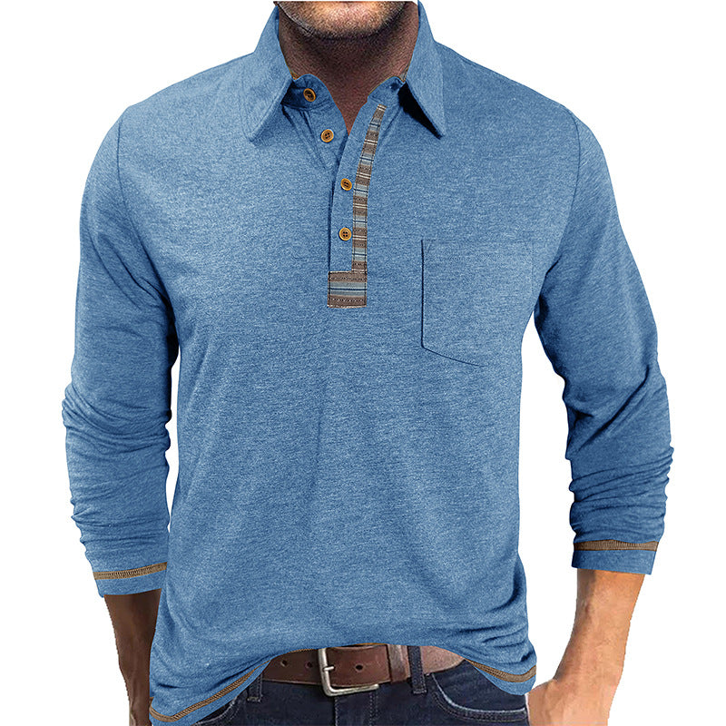 Men's Button-down Collar Colored Cotton Long Sleeve Polo Shirt