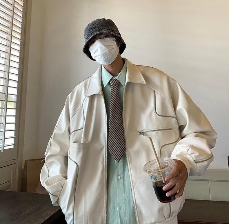 Men's Temperament Zipper Fashion Lapel Leather Coat