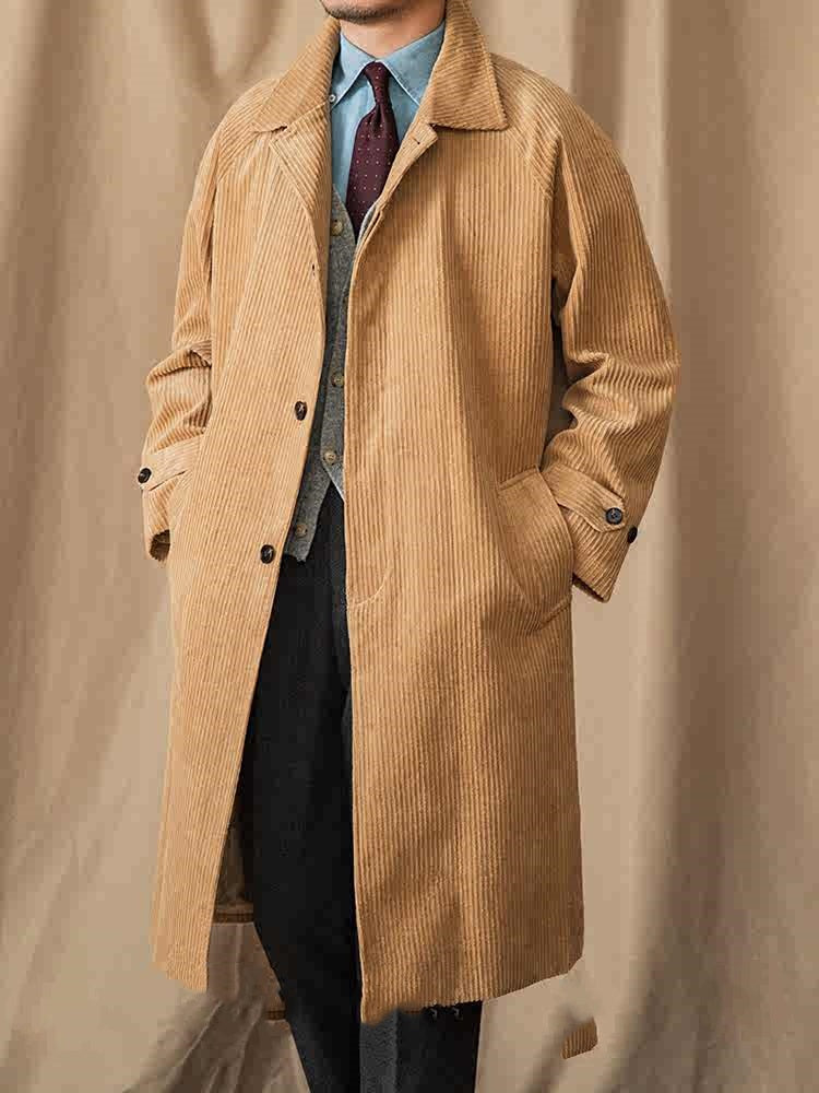 Autumn Corduroy Long-cut Coat Casual Loose Raglan Sleeve Retro
