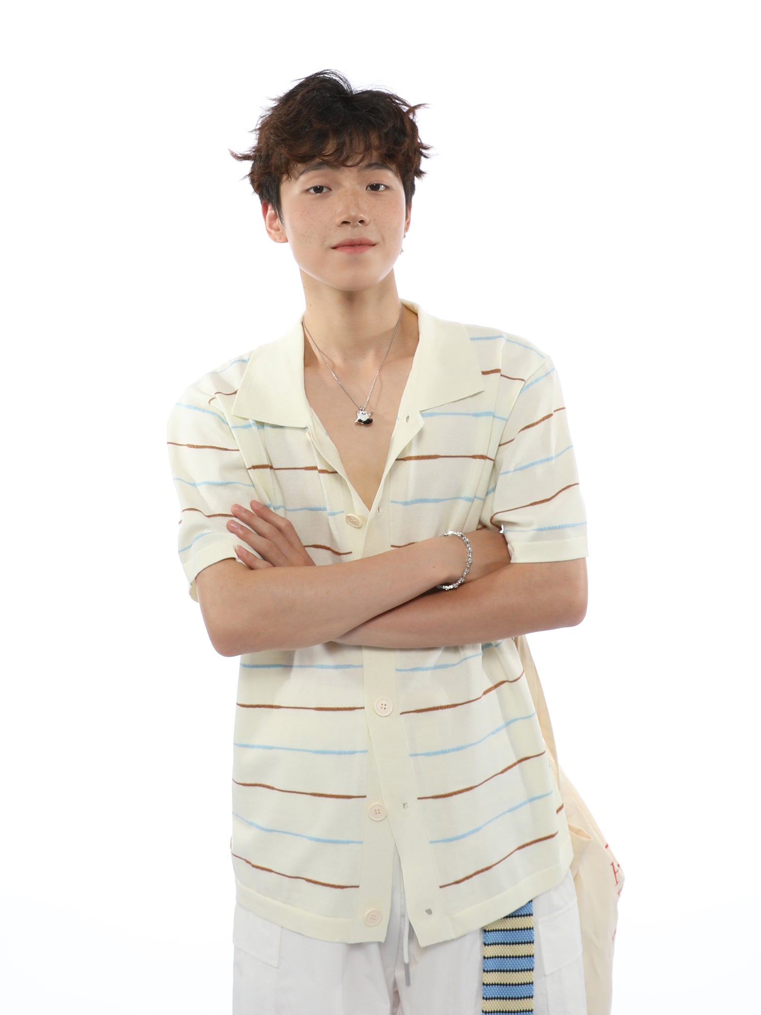 Casual Lapel Striped Short-sleeve Knitted Cardigan POLO Shirt