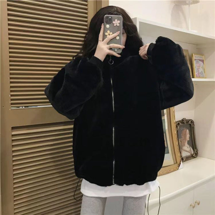 Loose Fluffy Thickened Petite Women's Coat