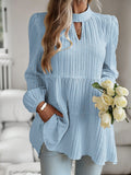 Women's Puff-sleeve A-line Solid-color Long-sleeve Shirt