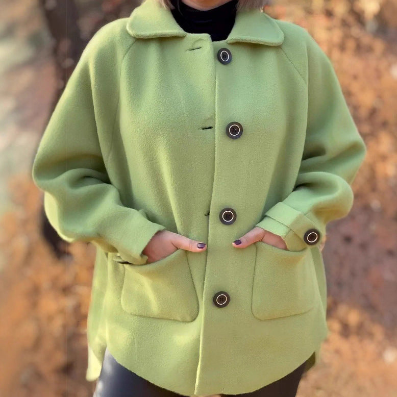 Women's Woolen Coat Casual Loose Lapels Pocket Cardigan