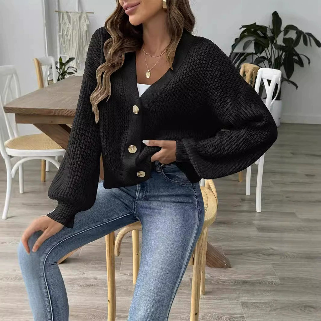Women's Minimalist Short-button Sweater Jacket