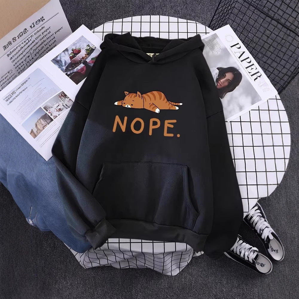 New Autumnwinter Cat-print Fleece Hoodiessoothing And Cozy