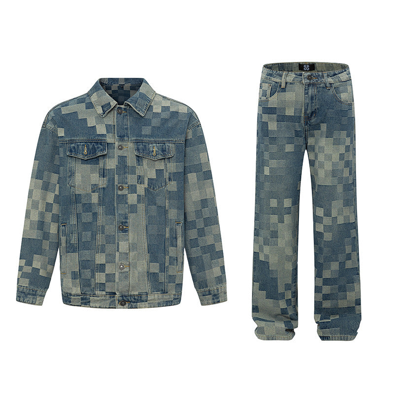 Youth Denim Short Gown Korean Style Mosaic Denim Jacket For Men