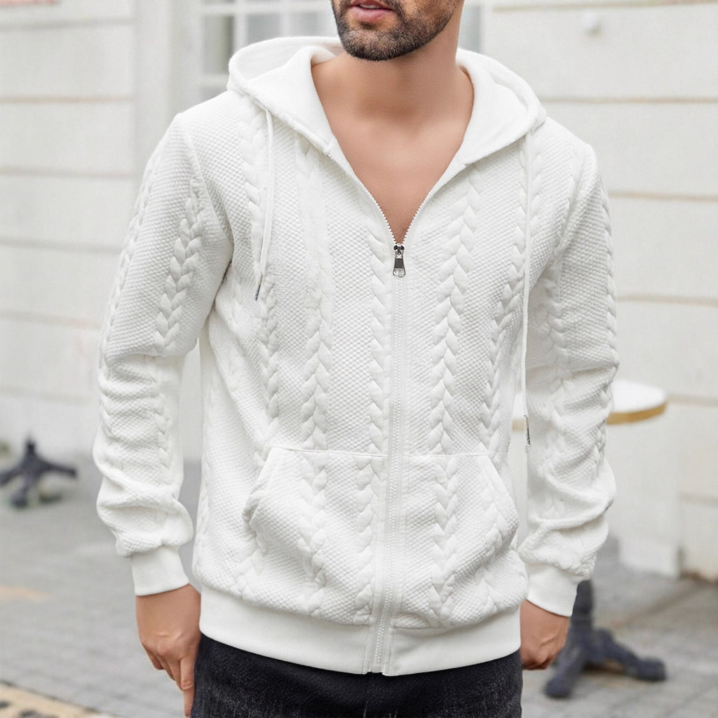 Men's Sporty Solid-Color Patterned Casual Hoodie Coat