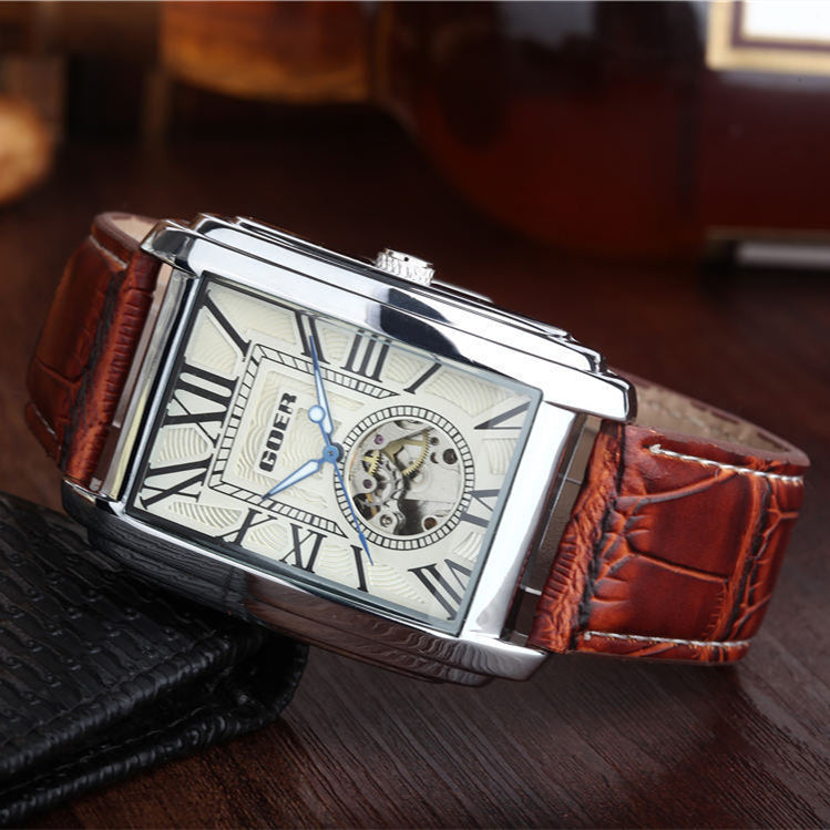 European And American Leisure Square Automatic Men's Hollow Out Machine