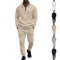 Men's Casual Fleece-lined Warm-up Zippered Track Pants Set