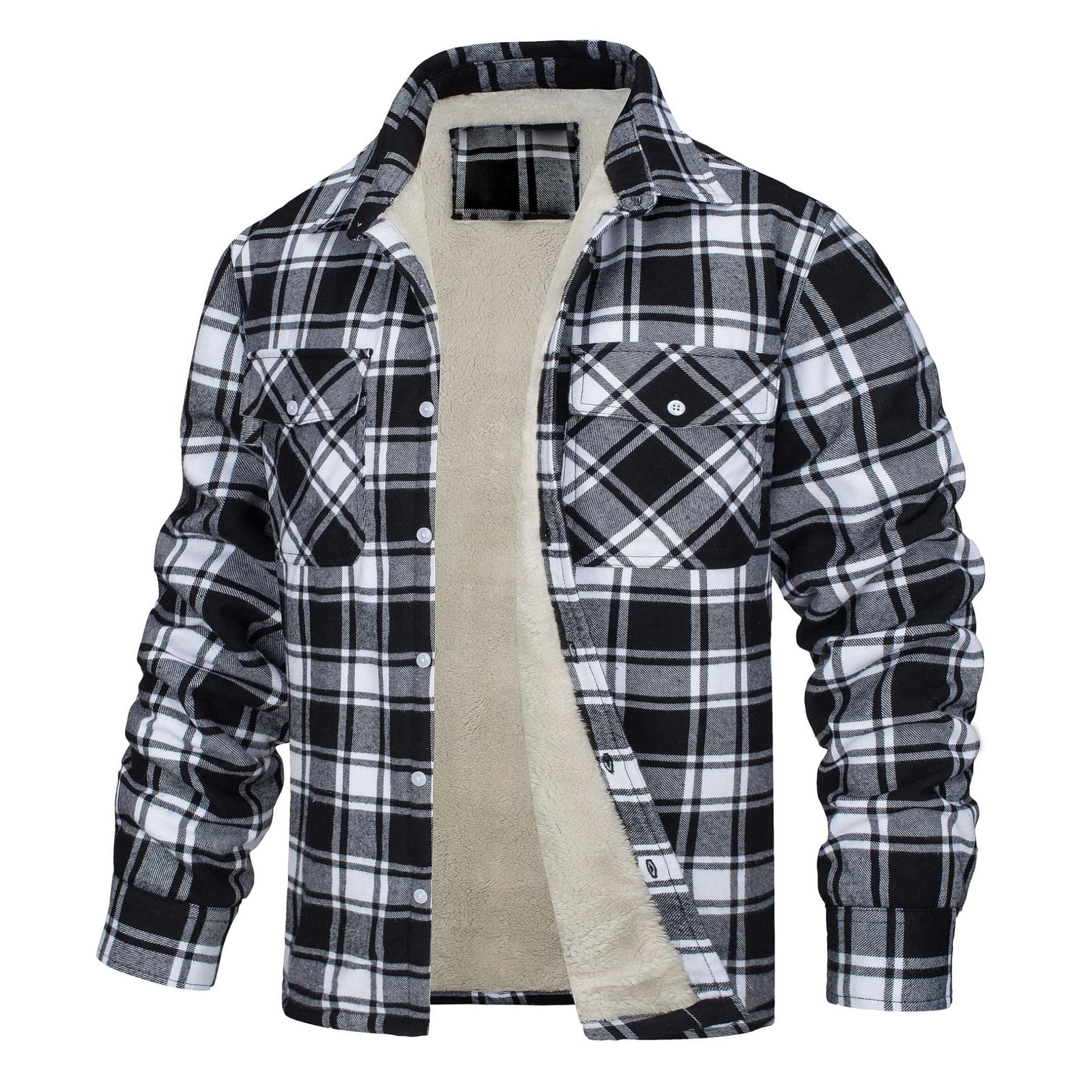 Men's Long Sleeve Lapel Plaid Thickened Shirt Jacket