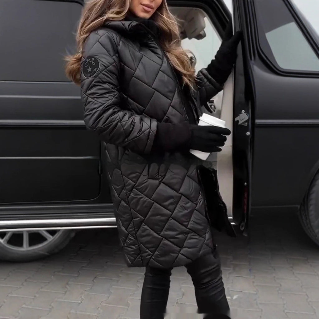 Women's Hooded Zip-Up Long Casual Cotton Coat