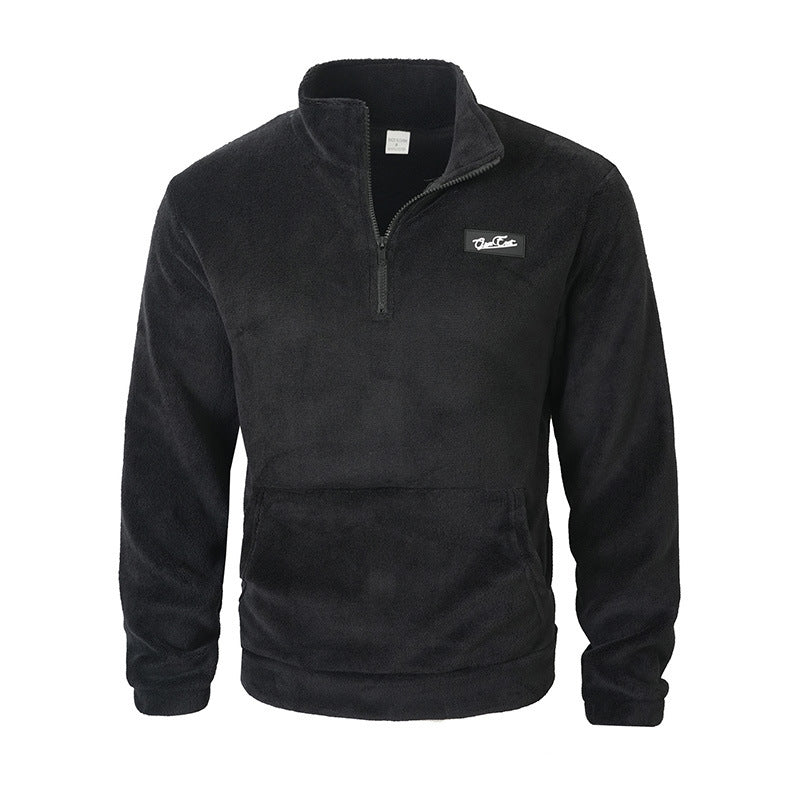 Stand Collar Loose Long Sleeve Sweatshirt Autumn Winter Casual Half Zip