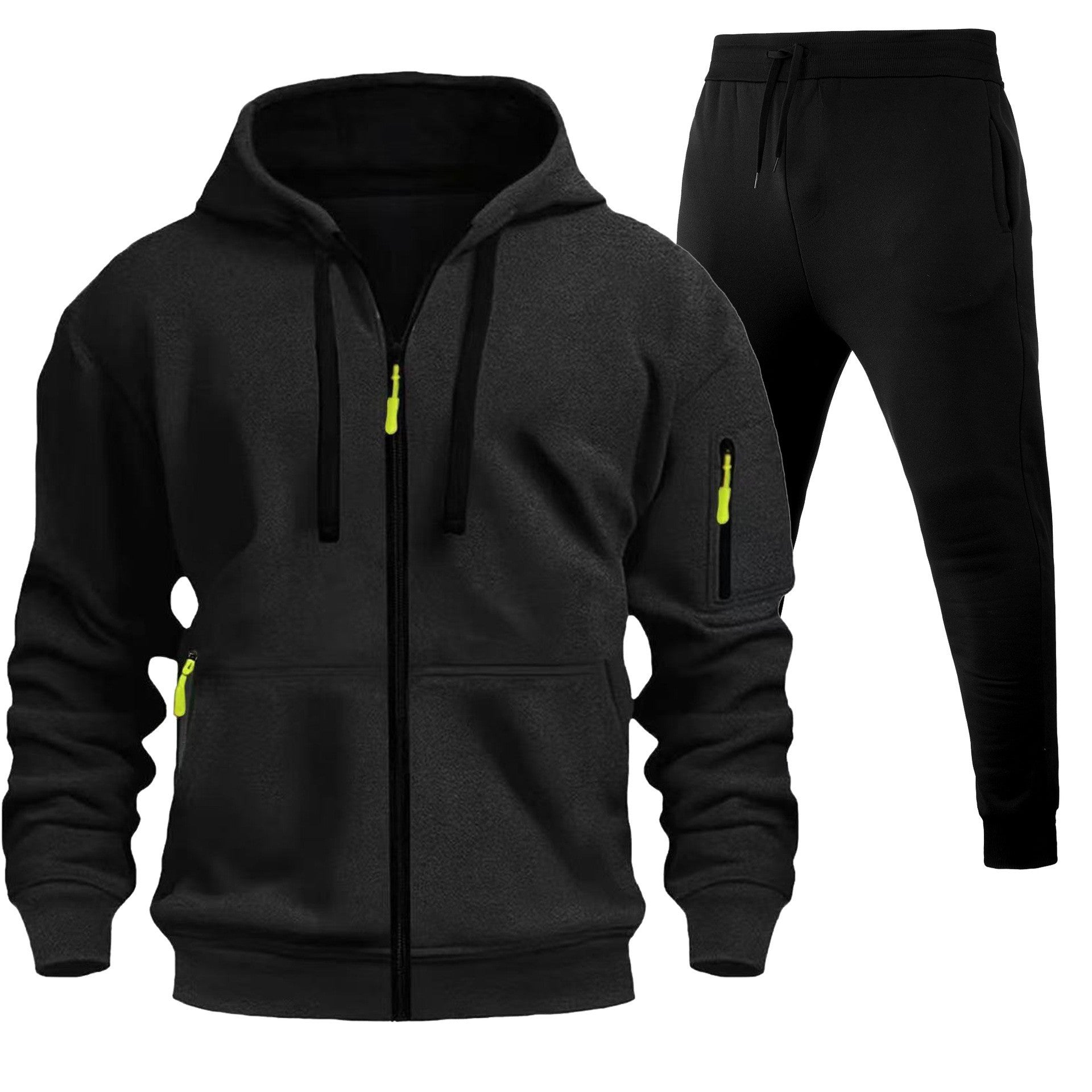 Men's Sports Hoodie Zip-up Multi-pocket Casual Hoodie Set