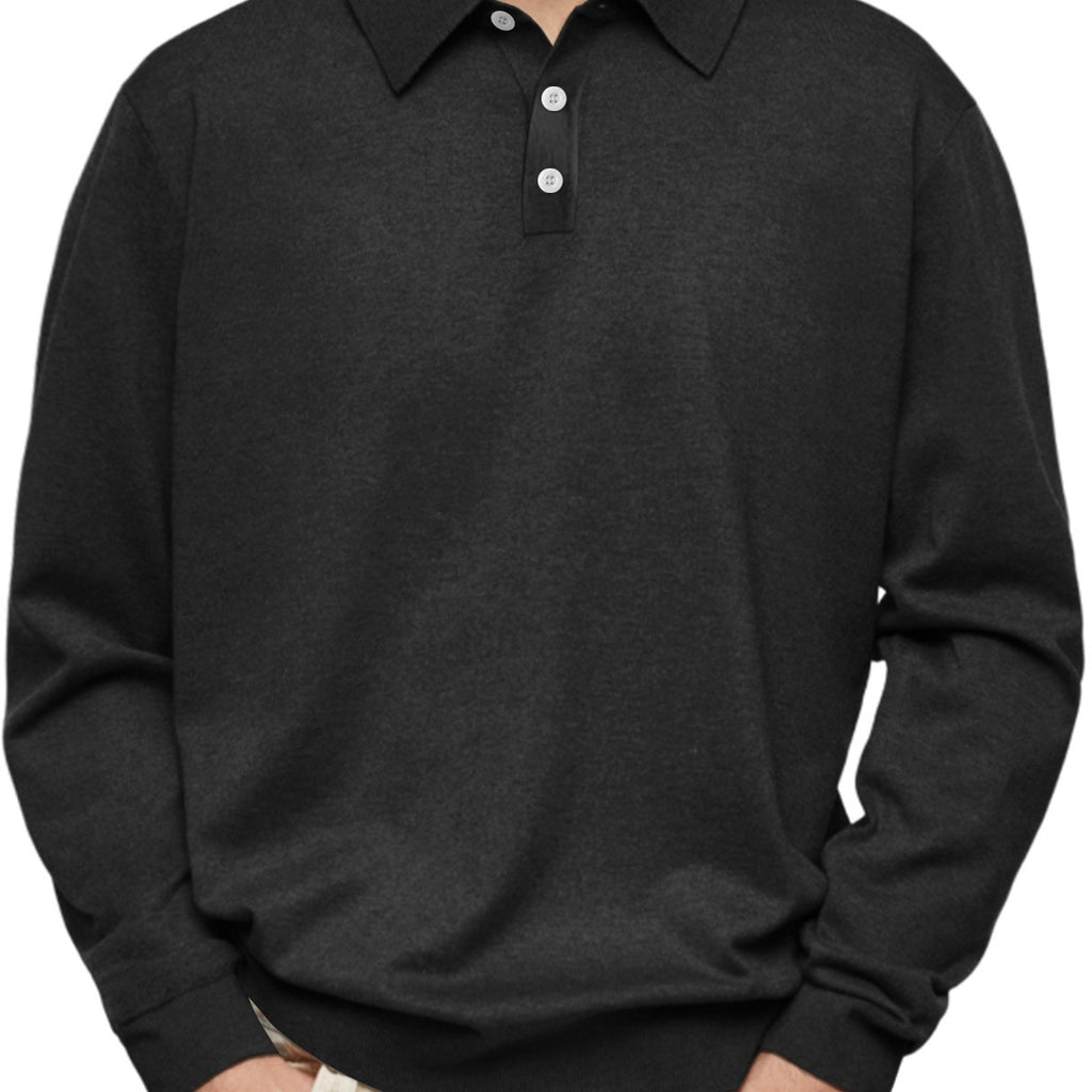 Winter Dralon Long Sleeve V-neck Buttons Men's Casual Jacket Polo Shirt