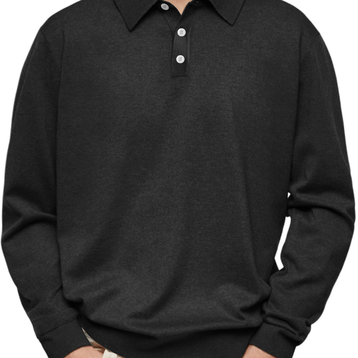 Winter Dralon Long Sleeve V-neck Buttons Men's Casual Jacket Polo Shirt
