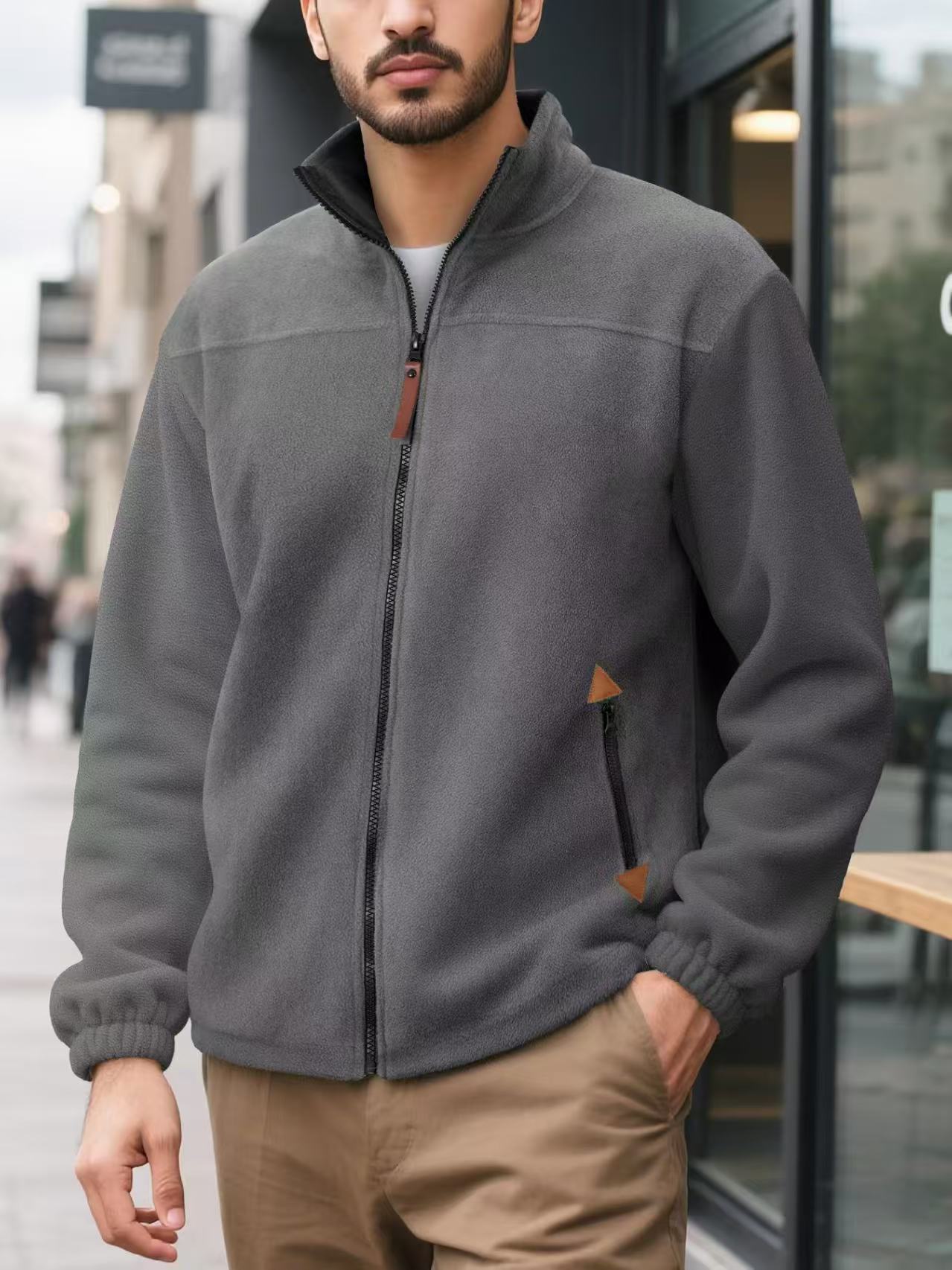 Men's Fleece-Lined Thermal Zip-Up Sports Hoodie