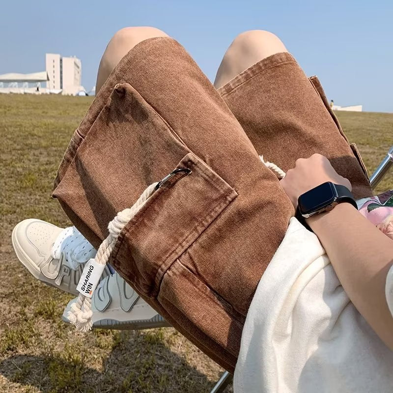 American Retro Workwear Denim Men's Loose Casual Thin Pants