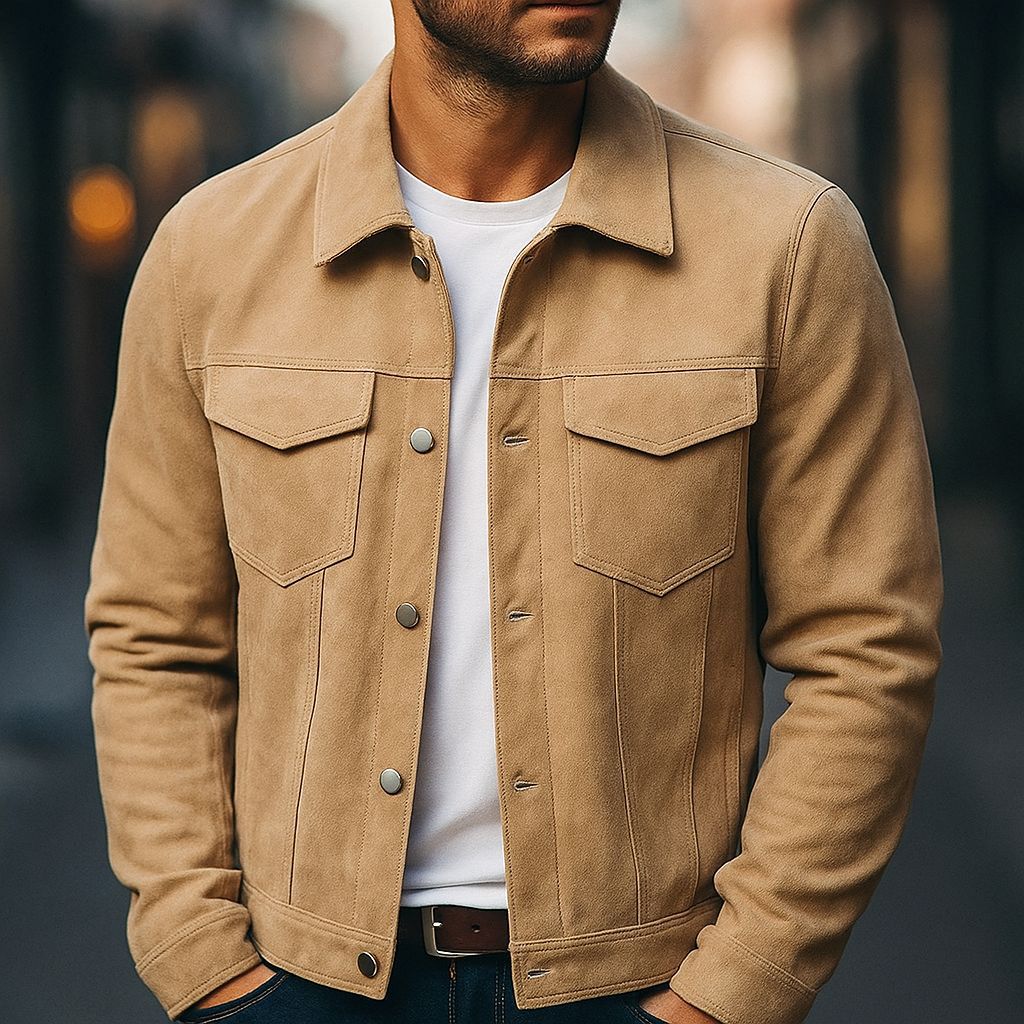 Deer Suede Men's Winter Lapel Work Jacket