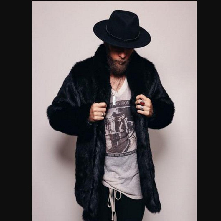 Mink-like Mid-length Men's Lapel Imitation Fur Overcoat