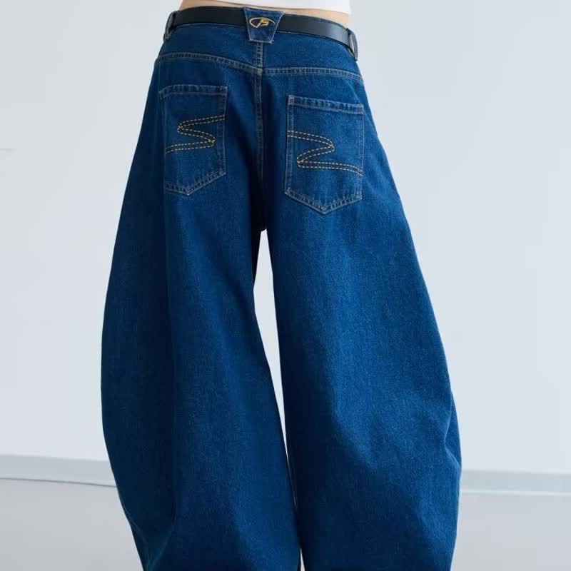 High-waisted Retro Straight-leg Jeans For Men Summer American Style Dark Blue