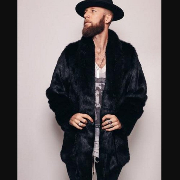 Mink-like Mid-length Men's Lapel Imitation Fur Overcoat