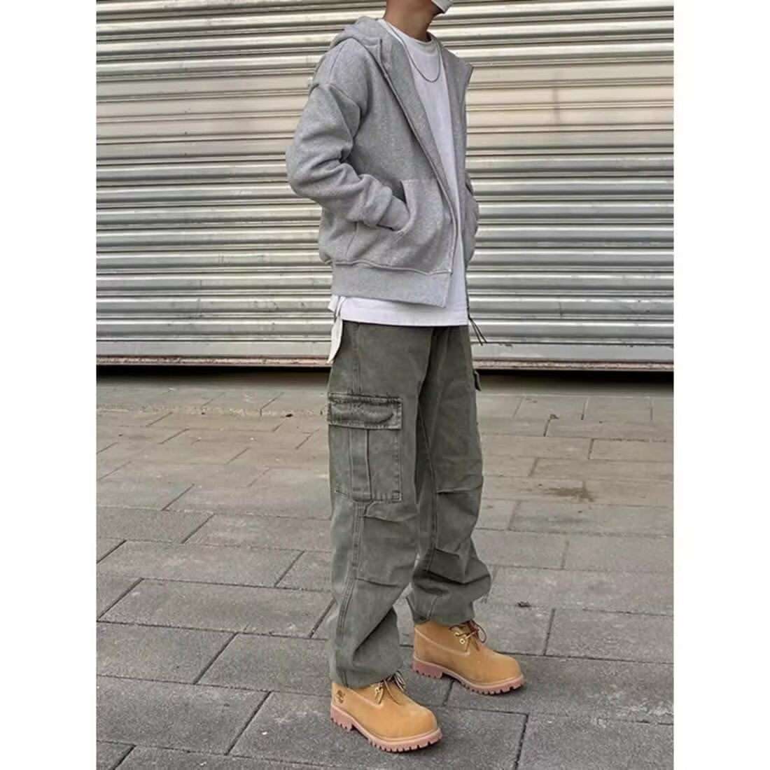 Loose Straight Heavy Stone Washed Retro Casual Denim Trousers