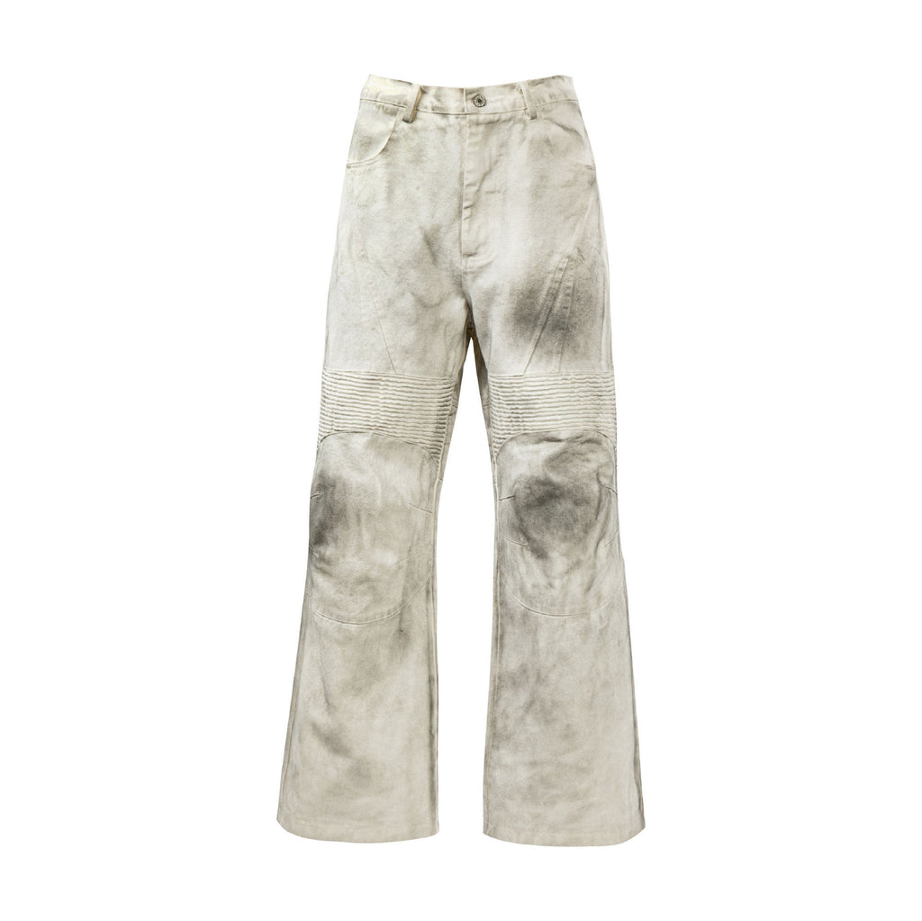 Washed Old Color Pleated Stitching Straight Cargo Loose Trousers