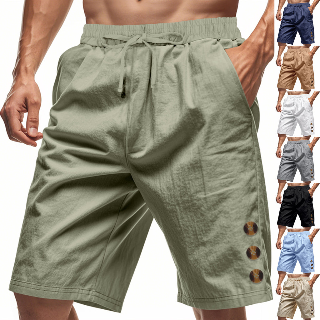 Men's Loose Linen Beach Casual Solid Color American Shorts