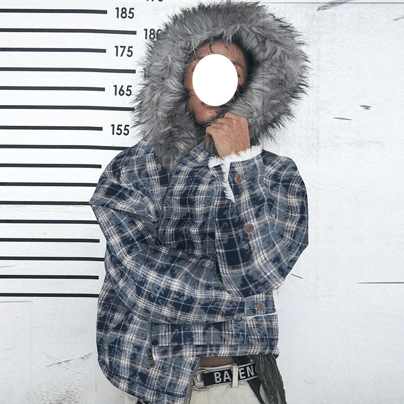 Trend Street Casual Plush Plaid Collar Zip-up Long Sleeve Hooded Sweatshirt