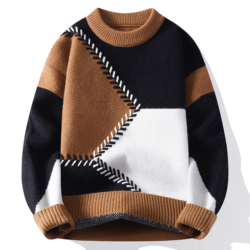 Autumn And Winter Round Neck Sweater Men's Casual Versatile Contrast Color