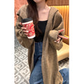 Korean Style Idle Style Hooded Long Below The Knee Knitted Cardigan For Women