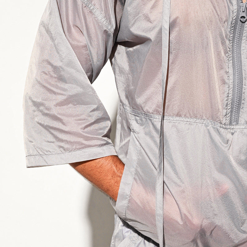 Semi-transparent Light Gray Sexy Mid-sleeve Coat