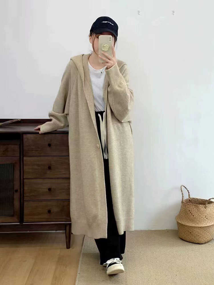 Over-the-knee Knitted Cardigan Women's Coat
