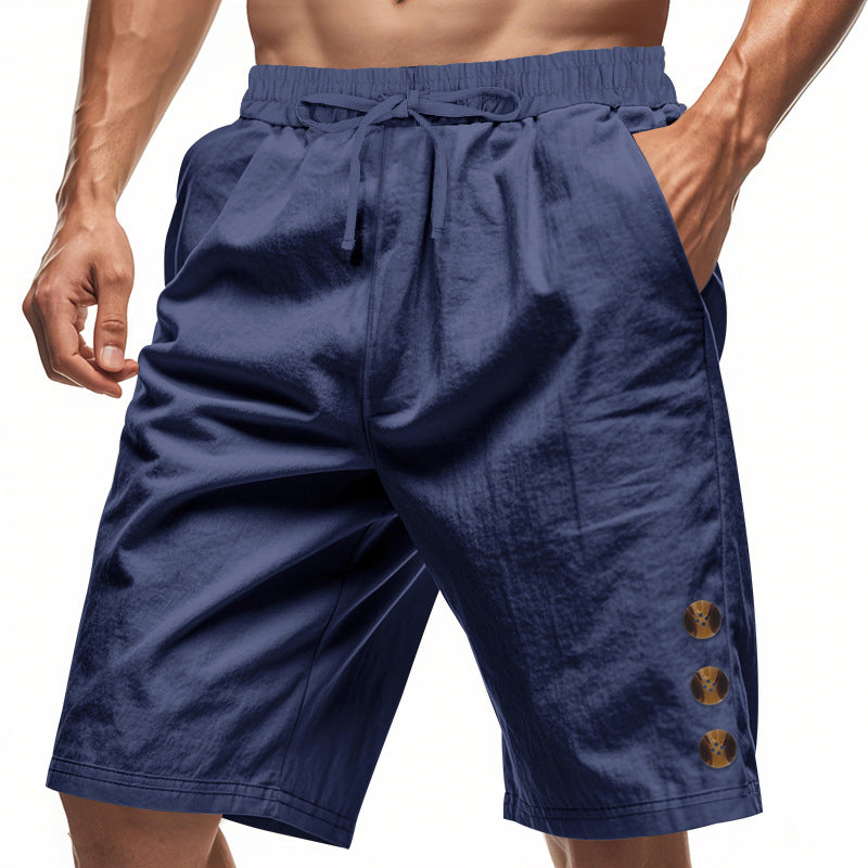 Men's Loose Linen Beach Casual Solid Color American Shorts