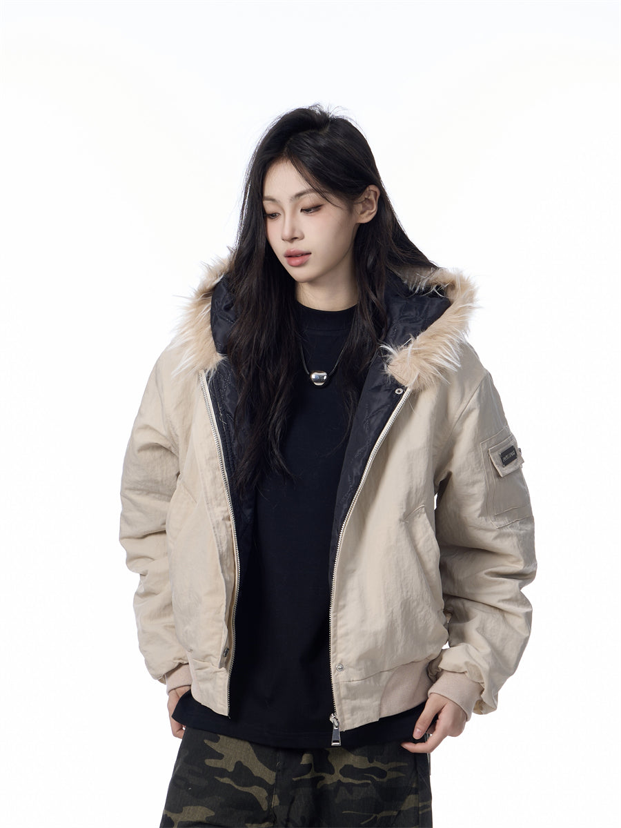 Solid Color Simple Fur Collar Jacket Women's Retro Casual Thickening Short All-match Coat