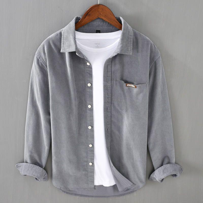 Japanese-style Corduroy Long-sleeve Men's Solid Color Corduroy Shirt For Spring And Autumn