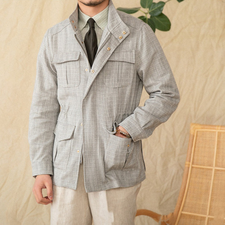 Cotton And Linen Stand-up Collar Cinched M65 Safari Jacket Jacket