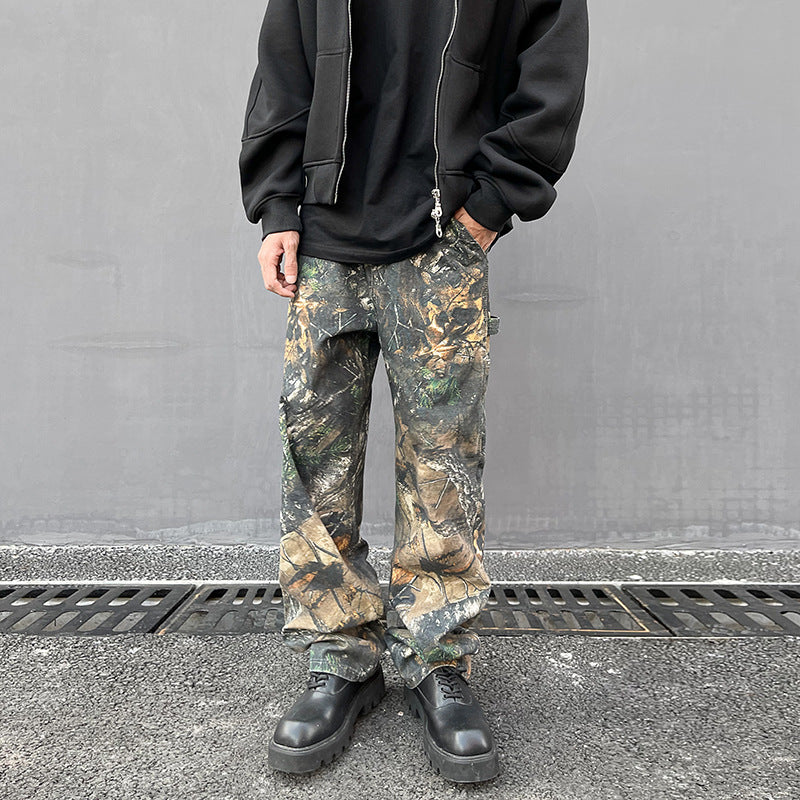 Tree Pattern Camouflage Jeans Men's Loose Straight Print