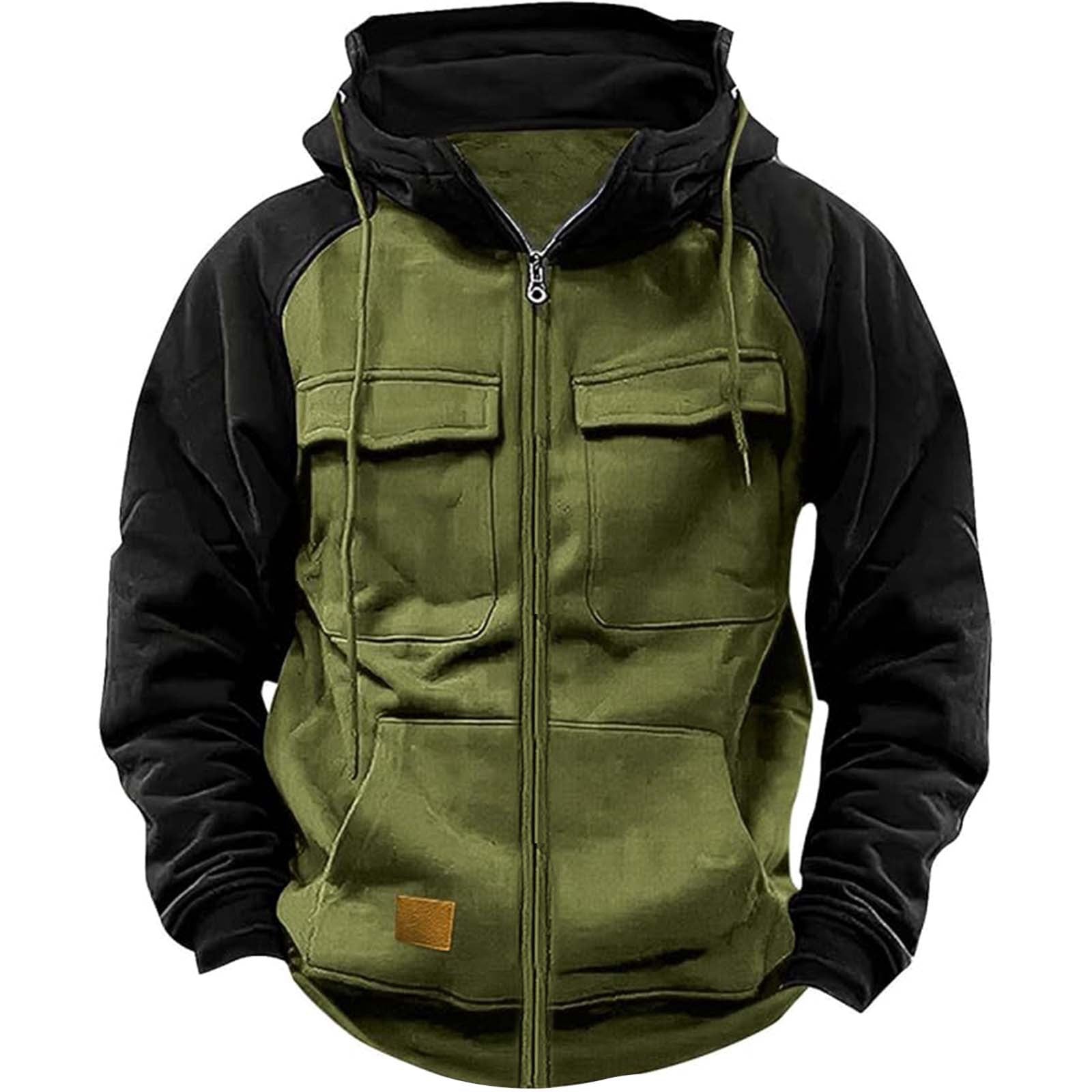 Men's Hooded Solid Color Youth Sports Multi-pocket Patch Hoodie