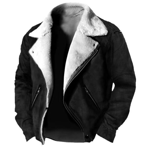 Casual Polo Collar Zipper Jacket Thickened Coat Fur