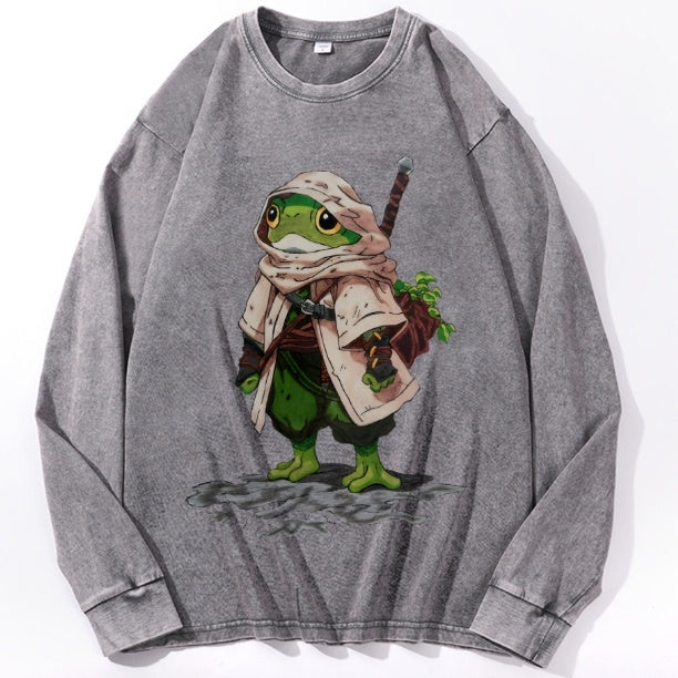 Washed-and-aging Long-sleeve Drawstring Pure Cotton In Color