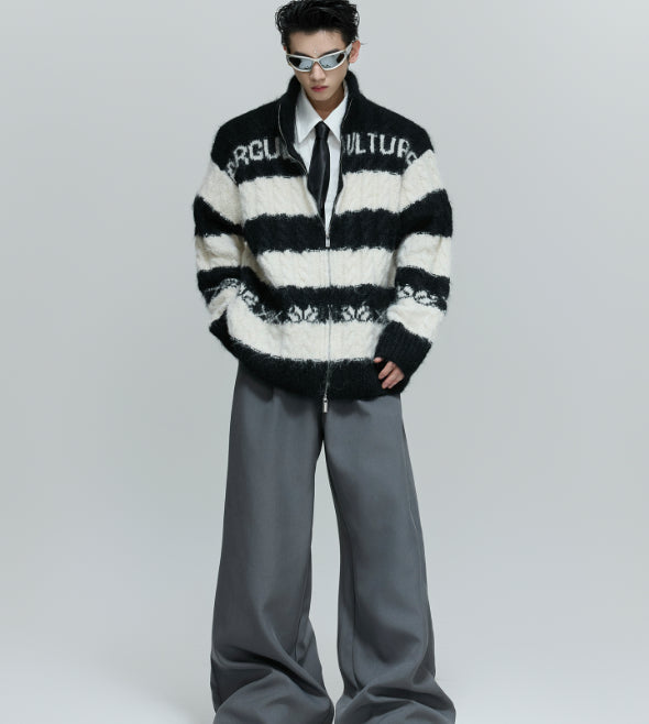 Black And White Contrast Color Thick Needle Woven Cardigan